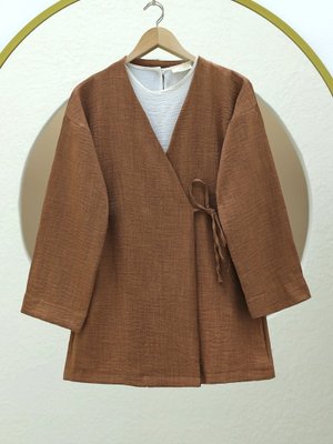 Tarçın Yandan Bağlamalı Keten Kimono