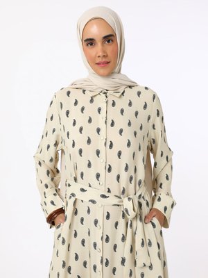 Boydan Düğmeli Viskoz Elbise Siyah Beyaz