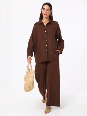 Kahverengi Keten Karışımlı İkili Takım