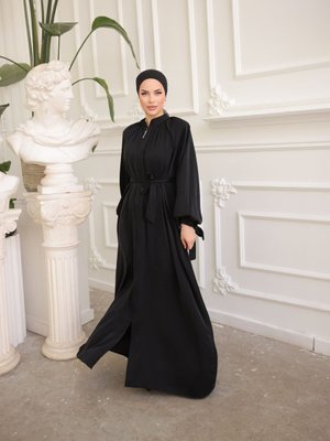 Siyah Ankanoor Hakim Yaka Kuşaklı Ferace