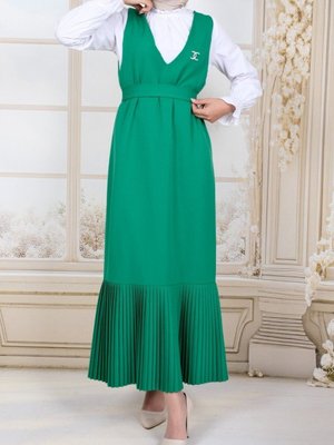 Orman Yeşili Eteği Piliseli Kuşaklı Jile