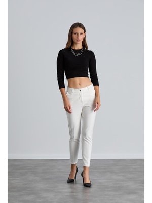 Ekru Bilek Boy Dar Paça Kumaş Pantolon