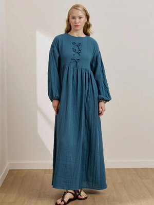 Müslin Fiyonklu Belroba Elbise Dark İndigo