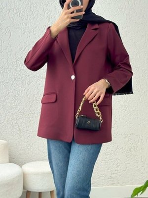 Bordo Cepli Tek Düğmeli Likralı Ceket Bordo Cepli Tek Düğmeli Likralı Ceket