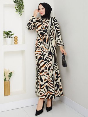 Krem Desenli Bürümcük Elbise