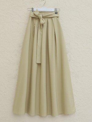 Bej Uzun Beli Bağcıklı Pliseli Bondit Etek Bej Uzun Beli Bağcıklı Pliseli Bondit Etek