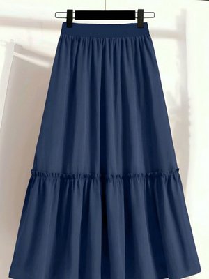 Lacivert Uzun Beli Lastikli Paraşüt Etek