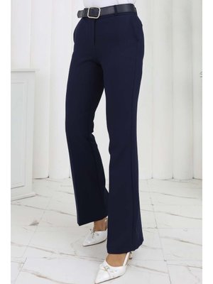 Lacivert Kemerli İspanyol Paça Pantolon Lacivert Kemerli İspanyol Paça Pantolon