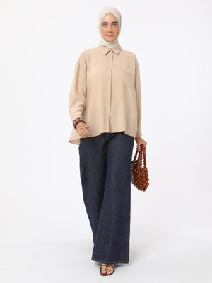Krem Pile Detaylı Modal Bluz / Gömlek