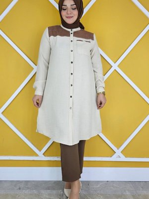 Taş Dik Yaka Detaylı Gömlek Taş Dik Yaka Detaylı Gömlek