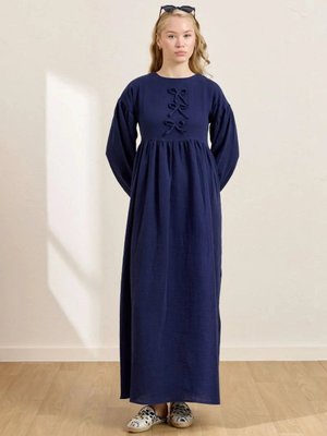 Lacivert Müslin Fiyonklu Belroba Elbise