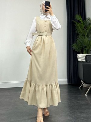 Bej Top Düğmeli Gömlekli İkili Takım Jile