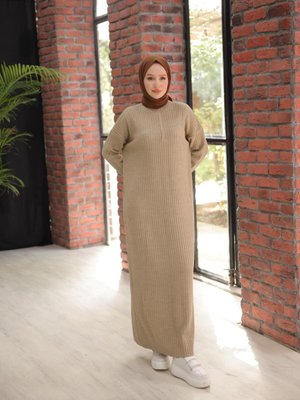 Vizon Ankanoor Fermuarlı Yaka Detaylı Triko Elbise