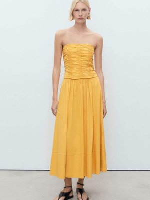 Hardal Rengi Uzun Büzgülü Etek