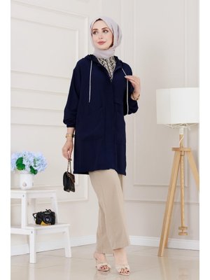 Lacivert Kapüşonlu Önü Patlı Kap Lacivert Kapüşonlu Önü Patlı Kap