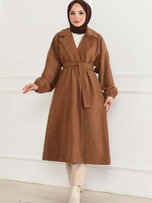 Taba Kruvaze Yakalı Kaşe Kaban