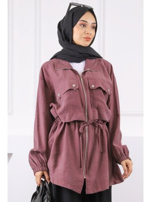 Gül Kurusu Bel Bağlamalı Çift Cepli Ceket