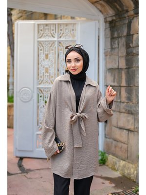 Gri Önden Bağlamalı Ceket Gri Önden Bağlamalı Ceket