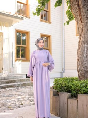 Lila Ankanoor Balon Kollu Oversize Elbise