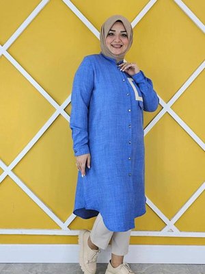 Koyu Mavi Kare Kombinli Keten Gömlek Koyu Mavi Kare Kombinli Keten Gömlek