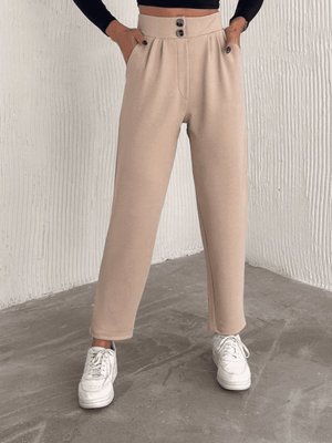 Bej Örme Krep Çift Düğmeli Pantolon