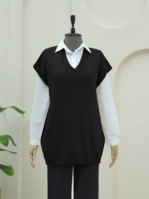 Siyah V Yaka Oversize Triko Süveter