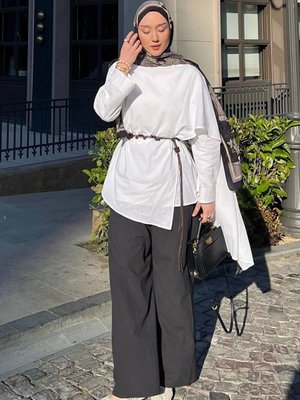 Siyah Organik Keten Double Paça Pantolon