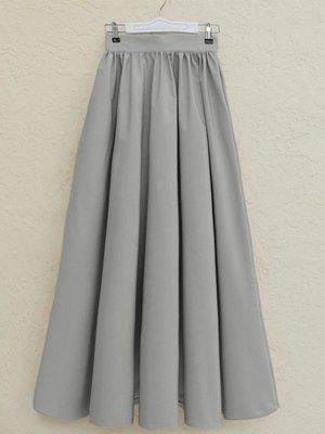 Gri Uzun Cepli Pliseli Bondit Etek