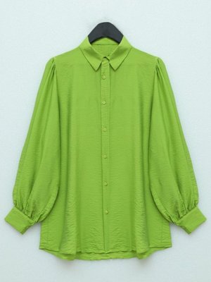 Fıstık Yeşili Balon Kol Düz Tunik