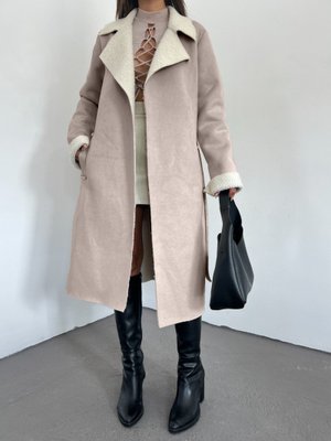 Vizon İçi Kürklü Kemerli Süet Kaban