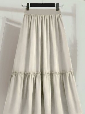 Bej Uzun Beli Lastikli Paraşüt Etek Bej Uzun Beli Lastikli Paraşüt Etek