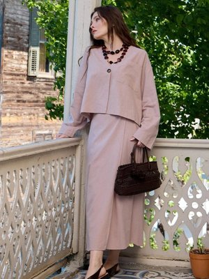 Gül Kurusu Organik Keten Tek Cepli Ceket