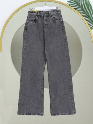 Füme Çok Cepli Yüksek Bel Kot Pantolon