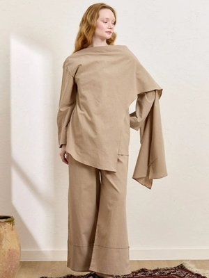 Karamel Organik Keten Double Paça Pantolon