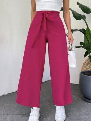 Nar Çiçeği Beli Bağcıklı Double Bol Paça Pantolon