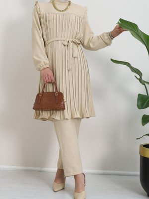 Bej Robadan Pileli Belden Bağlamalı İkili Takım