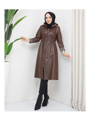 Deri Kapüşonlu Trençkot
