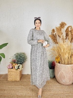 Beyaz Ankanoor Renkli Desenli Şifon Elbise Beyaz Ankanoor Renkli Desenli Şifon Elbise