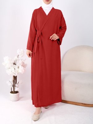 Kırmızı Önü Çift Bağlamalı Uzun Kap