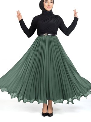 Mint Uzun Volanlı Beli Lastikli Şifon Pliseli Etek Mint Uzun Volanlı Beli Lastikli Şifon Pliseli Etek