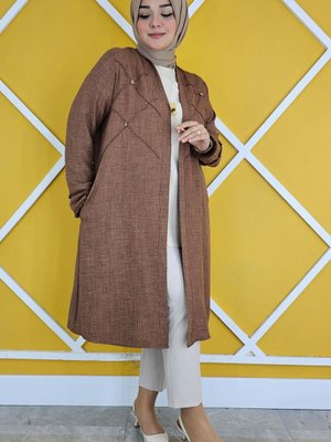 Kahverengi Kolye Detaylı Kimono Bluzlu İkili Takım
