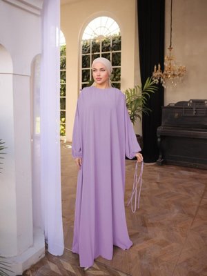 Lila Omzu Tünel Detaylı Elbise