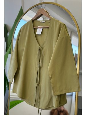 Yağ Yeşili Ön Bağlamalı Kimono Tunik Yağ Yeşili Ön Bağlamalı Kimono Tunik