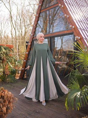 Haki Ankanoor Üçgen Garnili Elbise