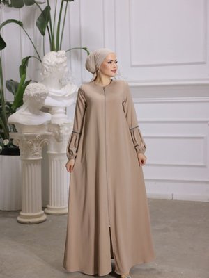 Bej Ankanoor Balon Kol Taşlı Ferace