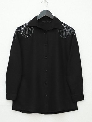 Siyah Desenli Pul Payet Tunik