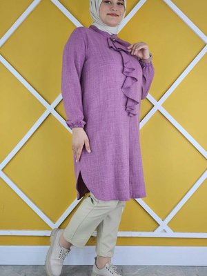 Gül Kurusu Robası Fırfır Detay Ve Önü Düğmeli Tunik