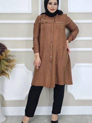 Kahverengi Biye Detaylı Gömlek
