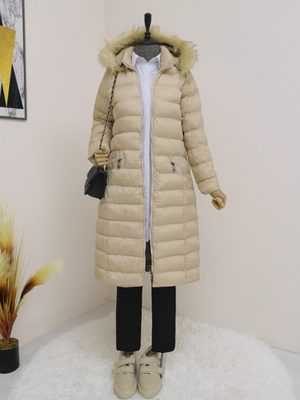 Taş Çıkma Kapüşonlu Kürklü Şişme Kaban