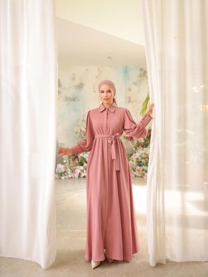 Pembe Ankanoor Pudra Gizli Patlı Düğmeli Ferace